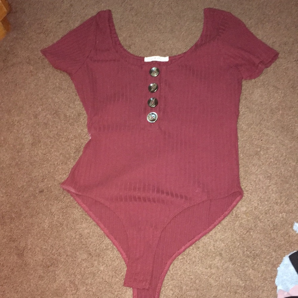 Burgundy body suit with buttons